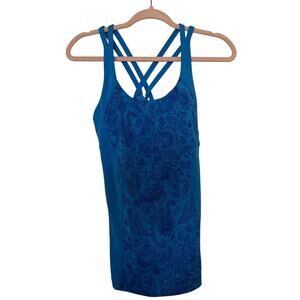Lululemon Women Tank Top Blue Paisley‎ Strappy Back 10